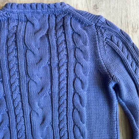 L.L. BEAN Periwinkle Purple Blue Cable Knit Cotton Crewneck Pullover Sweater Med - Picture 6 of 8